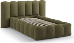 Tapicerowane łóżko jednoosobowe ze schowkiem i stelażem 90x200 cm w kolorze khaki Lupine – Micadoni