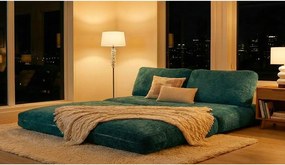 Zielononiebieska rozkładana sofa z materiału bouclé 150 cm Faster – Mauro Ferretti