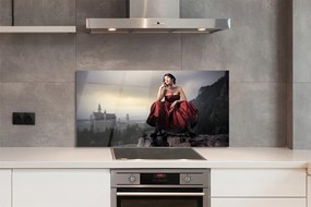 Szkło do Kuchni na Ścianę Kobieta w Sukni na tle Gór