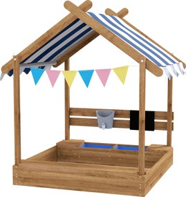 Outsunny Piaskownica z Dachem, Design Domku Zabawowego, z Zestawem Zabawek, Drewno świerkowe, 124x116x146cm, Brązowy