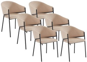 Zestaw 6 krzeseł z podłokietnikami z tkaniny i metalu – kolor beżowy – ORDIDA marki Pascal Morabito