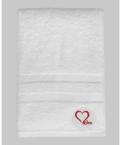 Biały bawełniany ręcznik kąpielowy frotte 70x140 cm Love – Foutastic