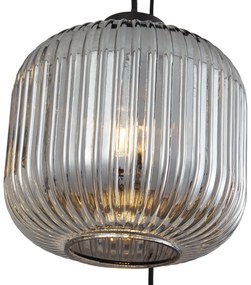 Designerska lampa wisząca czarna z przydymionym szkłem 6-źródłowa - AnaDesignerski Oswietlenie wewnetrzne