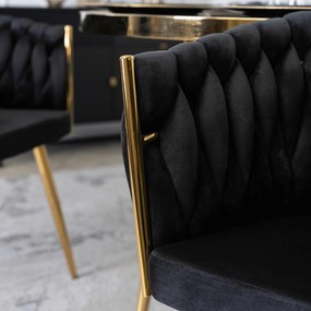 Krzesło Tapicerowane Plecione do Salonu CAPI Czarne Welurowe do Toaletki Nowoczesne Glamour