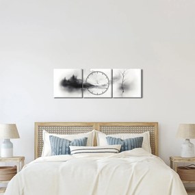 Obraz - Malowany tuszem krajobraz (z zegarem) (90x30 cm)