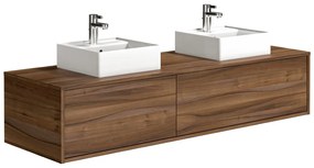 Szafka łazienkowa wisząca naturalna ciemna z dwoma umywalkami - szer. 150 - ISAURE II