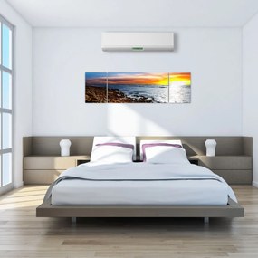 Obraz - Mewa lecąca nad wybrzeżem (170x50 cm)
