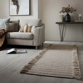 Szary chodnik z mieszanki wełny tkany ręcznie 60x230 cm Rene Fringed Ribbed – Flair Rugs