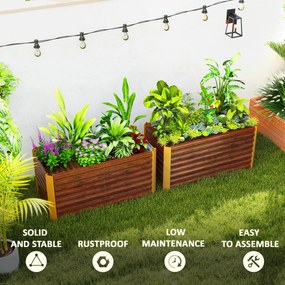 Outsunny Zestaw 2 wysokich grządek, donica, extra głęboka, metalowa, 120 x 60 x 60 cm Brąz