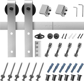 Drzwi Przesuwne, SucceBuy Zestaw Okuć do Drzwi Stodoły Przesuwnych 244 cm Wykończenie Szlifowany Nikiel