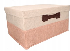 Organizer Tekstylny Różowy 38x28x18 cm Beżowy Pudełko z Pokrywą Dekoracyjny