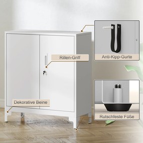 HOMCOM Szafa biurowa z metalu z zamykanymi drzwiami, biurko, 2-poziomowa konstrukcja, Biała