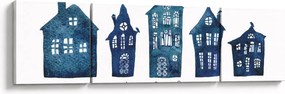 Obraz - Niebieskie domy akwarelowe (170x50 cm)