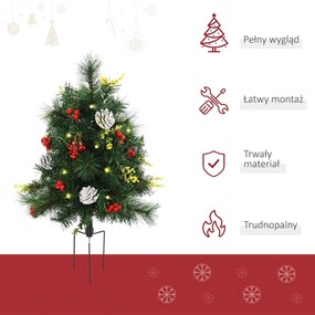 HOMCOM Zestaw 2 Mini Choinek Świątecznych z Oświetleniem LED, Szyszkami i Czerwonymi Jagodami, Zielony PVC, Ø33 x 75 cm | Aosom PL