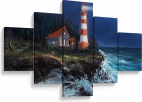 Obraz - Latarnia morska na brzegu oceanu, akwarela (125x70 cm)