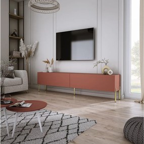 Szafka RTV: Ceglasty, 170 x 52 x 32 cm, złote nogi