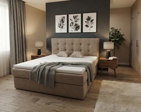 Tapicerowane łóżko kontynentalne DIRELIS TRINITY 180x200 cm beżowe Materac: Materac sprężynowy Bonell