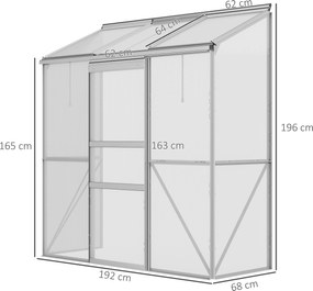 Outsunny Szklarnia przylegająca, Drzwi przesuwne, Otwierane okna dachowe, Poliwęglan+Aluminium, Kolor: Srebrny, 192 x 68 x 196 cm