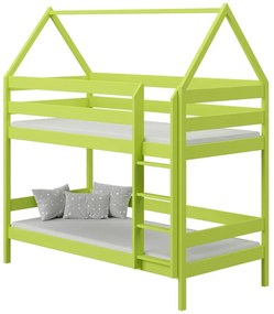 Zielone drewniane łóżko piętrowe domek dla dwójki dzieci - Delisa 3X 180x90 cm