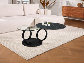 Ława JOLINE z obrotowym blatem – ceramika o wyglądzie marmuru i szkło hartowane – kolor czarny