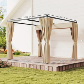 Outsunny Pergola 3 x 3 m, samonośne zadaszenie tarasu z wysuwanym dachem, 4 ścianki boczne, odporne na UV, beżowy | Aosom PL