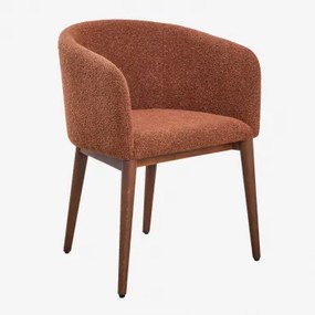 Zestaw 2 Tapicerowanych Krzeseł Do Jadalni Z Podłokietnikami Bunia Madera Oscura | Dark Brown Wood & Bouclé W Kolorze Terakoty - Sklum