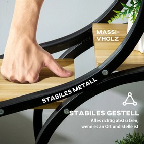 Outsunny Stojak na Rośliny z 4 Półkami Lite Drewno Odporny na Warunki Atmosferyczne Czarny Naturalny 46x25x91cm | Aosom PL