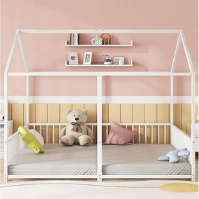 Łóżko metalowe kabinowe 2 x 90 x 200 cm z barierkami - w zestawie stelaż listwowy - białe (bez materaca)