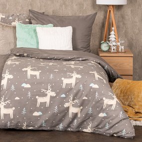 4Home Pościel flanelowa Happy reindeer, 160 x 200 cm, 70 x 80 cm