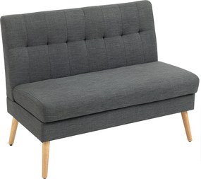 HOMCOM Sofa 2-osobowa, pikowane oparcie, drewniane nogi, grube wypełnienie, wygląd lnu, do małych pomieszczeń, szary