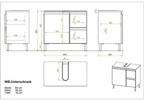 Biała szafka pod umywalkę w dekorze dębu 60x56 cm Torrance – Germania
