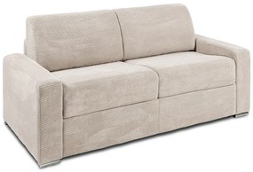 Kanapa 3-osobowa rozkładana typu express z beżowego sztruksu - Miejsce do spania z szerokimi listewkami 140 cm - Materac 18 cm - CALITO