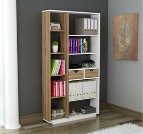 Półka skandynawska – 80,4 x 188,6 x 25 cm – kolor biały i orzechowy – płyta wiórowa pokryta melaminą