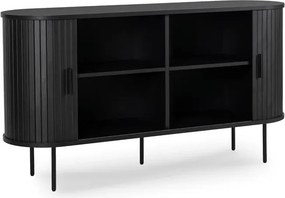 Komoda do Salonu Rozsuwana TRISH 140 cm Czarna Dwudrzwiowa Ryflowana Japandi