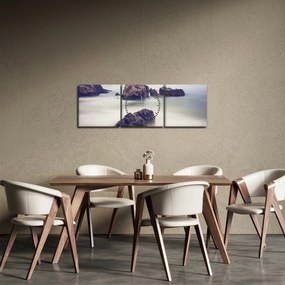 Obraz klifów we mgle (z zegarem) (90x30 cm)