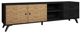 Czarna szafka pod TV w dekorze drewna egzotycznego 181x53 cm Hanoi – Marckeric