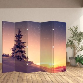 Parawan - Ośnieżone drzewo na łące (210x170 cm)