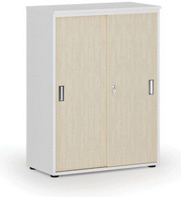 Szafa biurowa z drzwiami przesuwnymi PRIMO WHITE, 800 x 420 x 1087 mm, biały/brzoza
