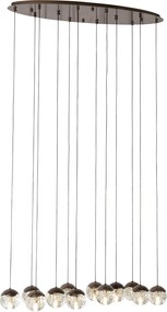 Designerska lampa wisząca w kolorze ciemnego brązu z przezroczystym szkłem, 12 świateł - Inge