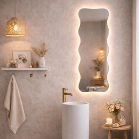 Lustro dekoracyjne oszlifowane z podświetleniem WAVE Slim LED | Różne rozmiary | Różne kolory : Kolor tafli szkła - Srebrny, Rozmiar - 60x145