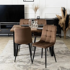 Krzesło Tapicerowane do Jadalni PERU Brązowe Welurowe Nowoczesne Loft
