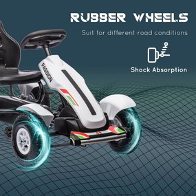 HOMCOM Gokart na pedały z hamulcem ręcznym, regulowanym siedziskiem, bieg przód-tył, do 50 kg dla dzieci 5-12 lat Biały | Aosom PL