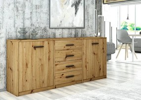 Długa komoda z szufladami i drzwiczkami dąb artisan H3-E59