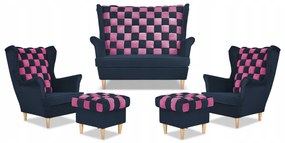 Zestaw uszak CAROL DUO sofa fotele pufy Family Meble granatowo - różowy