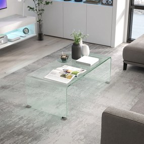 HOMCOM Stabilny stolik kawowy ze szkła, jednoczęściowy design, prosty i nowoczesny, 100 x 50 x 35 cm, Przezroczysty | Aosom PL