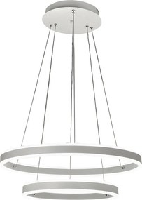 Lampa wisząca LED Palau 108W 3000K, ściemnialna, Ø60 i Ø40 cm, srebrna, dwa pierścienie z metalu i metakrylanu