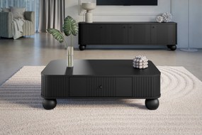 Stolik kawowy Vesper 103x60 cm z szufladą - czarny / czarne uchwyty / nogi kule
