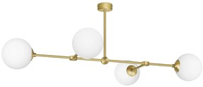 Złota długa lampa wisząca 4 kule białe GP-S4P