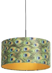 Lampa wisząca klosz welurowy paw-złoty 50cm - Combi klasyczny/Antyczny Oswietlenie wewnetrzne