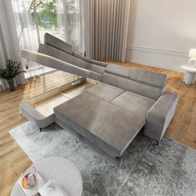 Masseno Narożnik ALVORO z funkcją spania i pojemnikiem na pościel Narozniki L, Rozkładana sofa - Jasnoszary, MONOLITH 84